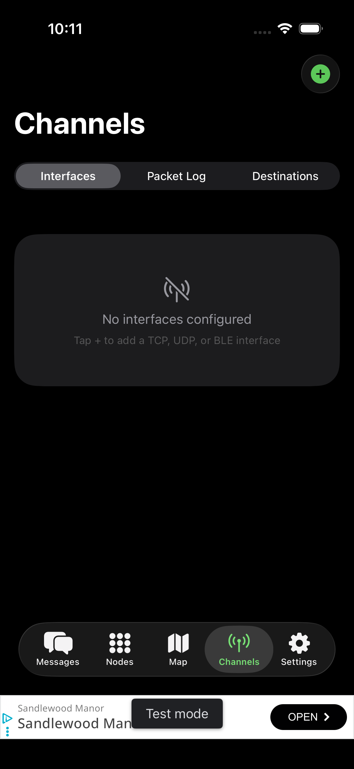 Channels screen for interface management